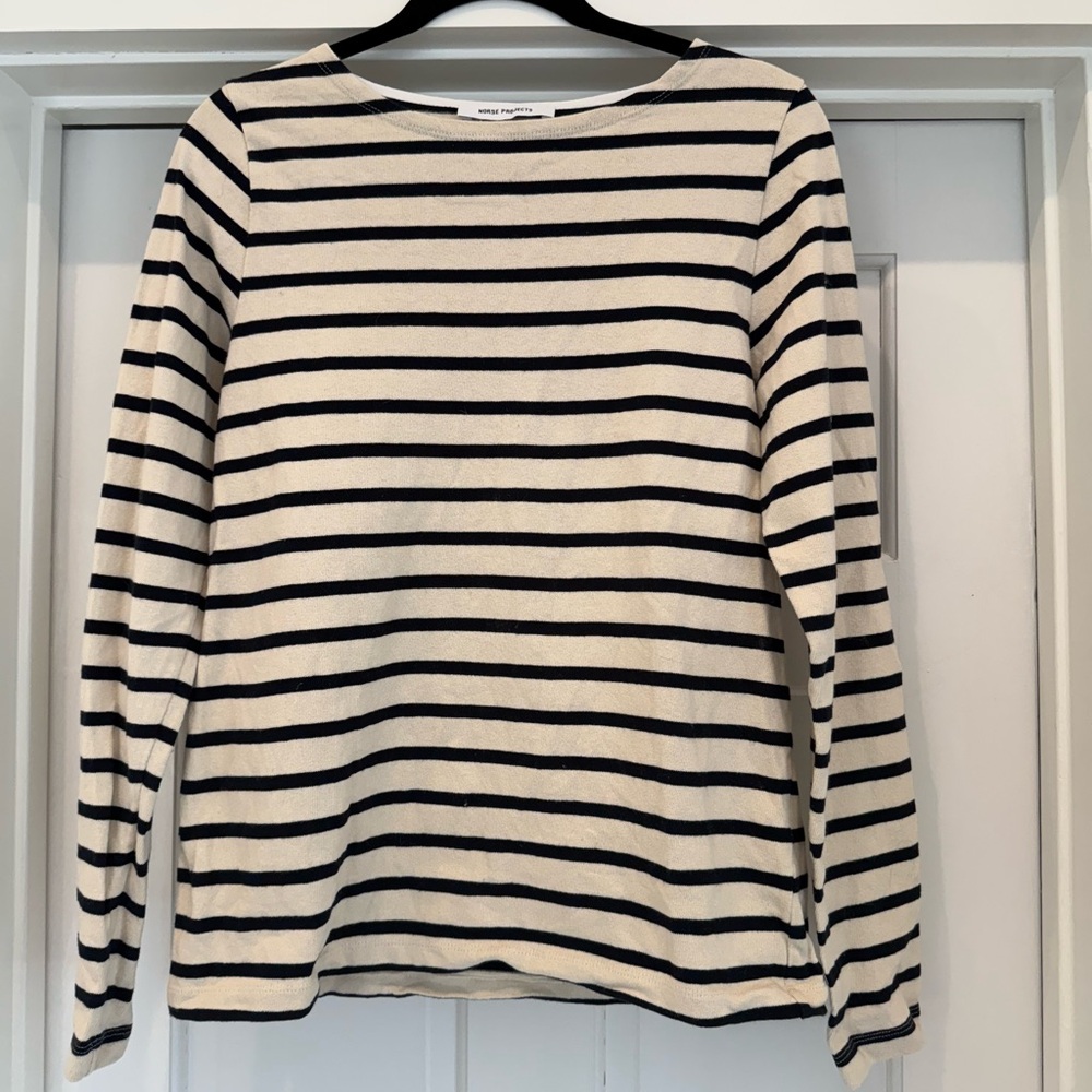 Norse Projects Navy and Cream Striped Shirt